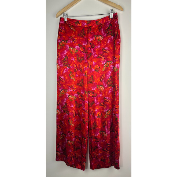 L'AGENCE Luvvy Butterfly Print Silk Straight Leg Trousers Women's Medium ? Pants - Picture 15 of 16